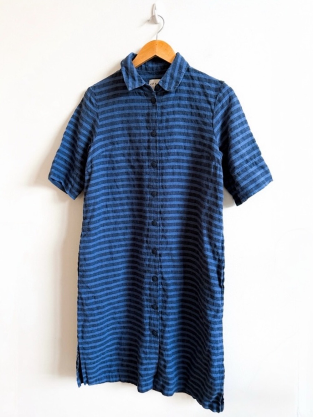 OFFON • Linen Shirt Dress in Navy & Blue Stripes